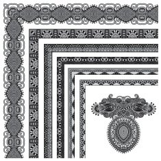 grey set of seamless ornamental floral stripes black and white