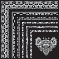 grey set of seamless ornamental floral stripes black and white N2