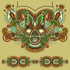 Neckline ornate floral paisley embroidery fashion design ukrain N38