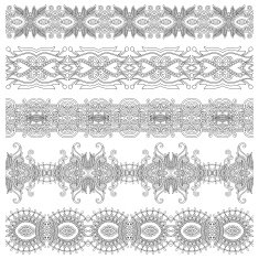 collection of seamless ornamental floral stripes black and whit N15