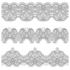 collection of seamless ornamental floral stripes black and whit N16