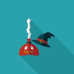 Witch broom flat icon with long shadow eps10 N9