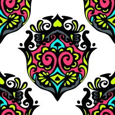 Damask seamless abstract ikat medallion hand dawn