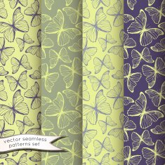 Outline butterflies seamless patterns set