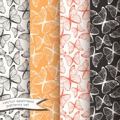 Outline butterflies seamless patterns set N2