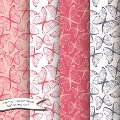 Outline butterflies seamless patterns set N3