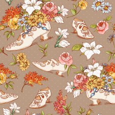 Seamless Vintage Flowers and Shoes Background N2