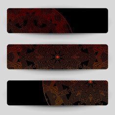 Black banners with red geometric decoration