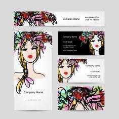 Business cards design with female floral head