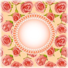 background with roses and lace circle for text