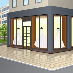 shop window with wedding dresses