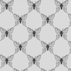 Black and white seamless with butterflies on the voile