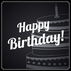 Vector birthday card with text and cake on metal background