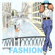 Vector lovely fashion girl on a Venice background