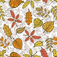 Autumn seamless pattern Decorative leaves branches outline N2