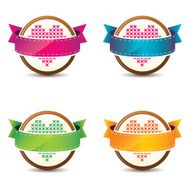 Knitted heart on fabric badge Vector illustration