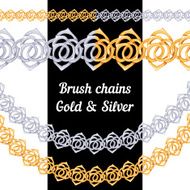 Set of chains metal brushes - gold and silver roses