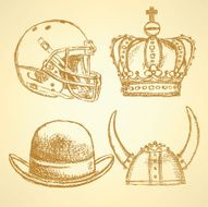 Sketch viking helmet crown football helmet and hat