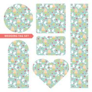 Tag set with wedding ornament Pigeons rings cake