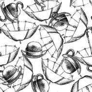 Sketch open umbrella and hat