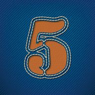 Number 5 made from leather on jeans background