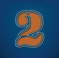 Number 2 made from leather on jeans background