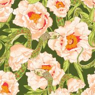 Tropical seamless flower background with snakes
