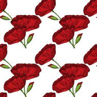 Vector hand drawn bright poppy flower in retro style