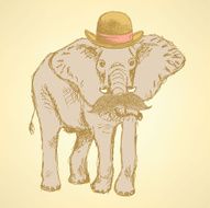 Sketch elepant in hat with mustache background