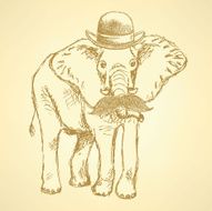Sketch elepant in hat with mustache background N2