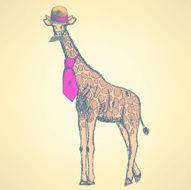 giraffe hipster in hat and tie with mustache