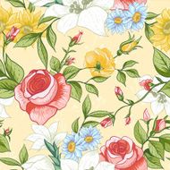 Seamless Pattern with Vintage Wildflowers N2