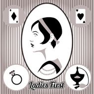 Retro lady face and accessories isolated