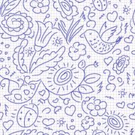 Seamless pattern sketch floral bird N2