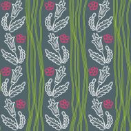 Pattern with flowers and green waves