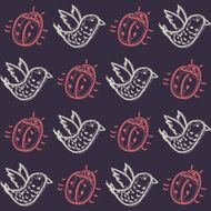Pattern with birds and beetles