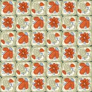 Abstract tiles with flowers and leaves