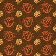 Pattern with beetles and flowers
