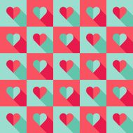 Blue and pink hearts in flat style with long shadows