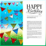 Vector birthday card with confetti and bunting flags N5