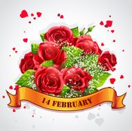 Happy Valentine&#039;s Day with red roses and yellow ribbon