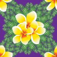 Plumeria seamless vector pattern palm leaves