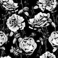Black and White Floral Seamless Background N2