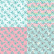 Cute seamless pattern set with retro bicycle