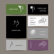 Set of business cards design female hairstyle sketch