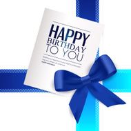Birthday card with blue ribbon and birthday text