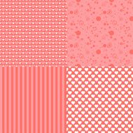 Set of romantic seamless patterns with hearts (tiling) Pink color