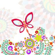Butterfly with flowers background made of acrylic watercolor N2