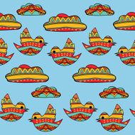 Fancy Birds And Clouds Seamless Pattern