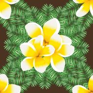Plumeria seamless vector pattern palm leaves N3